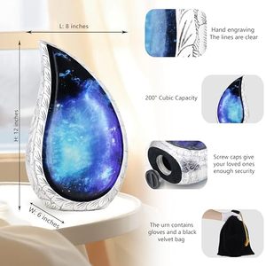 Decorative <b>Aluminum</b> Tear Drop Ash Urn Funeral Memorial <b>Container</b> Featuring Smooth Polished Exterior Detailing - Product Image 5