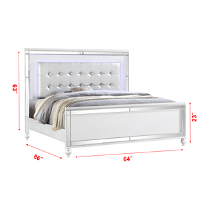Letto matrimoniale imbottito in legno bianco con LED - Product Image 3