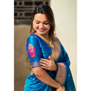 Sari en soie Paithani traditionnel tissé Rama Blue Zari Elite Weaves, motif Vitthala God, vêtement indien et pakistanais spécial, 650g - Product Image 3