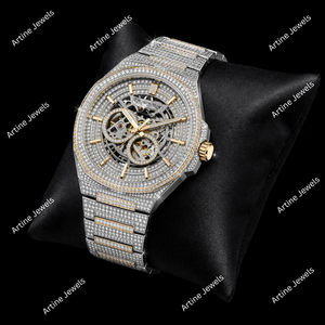 Reloj Automático Skeleton Diamond de Lujo Bicolor con Movimiento Visible, Accesorio de Muñeca Mecánico con Diseño Full Pave - Product Image 3