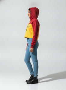 Sweat-shirt décontracté en coton pour femme Stylro, color block rouge et jaune, avec imprimé lettres sur le devant, idéal pour l'automne - Product Image 2