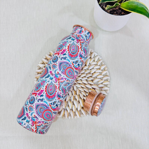 Printed <b>Copper</b> Water <b>Bottle</b> with Advanced Leak Proof Lid Reusable Designer <b>Copper</b> <b>Drinking</b> <b>Bottle</b> for Home Office Travel - Product Image 6