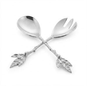 Salad <b>Server</b> Set Stainless Steel Metal Salad Spoon and Fork Antique Silver Serving Utensils for Hotel Restaurant <b>Buffet</b> - Product Image 5