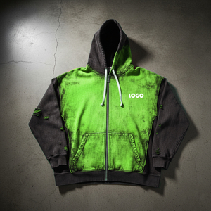 Custom <b>Men's</b> Oversized Loose Torn Holes Zip up Washed Distressed Ripped Hoodie - Product Image 6