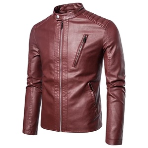 Chaqueta blanca de cuero para motocicleta de invierno para hombre, ropa de calle informal de moda sólida a prueba de viento con cuello levantado para lona de primavera - Product Image 1