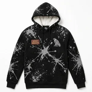 Custom Paint Splatter 500GSM Heavyweight Polar <b>Sherpa</b> Fleece Boxy Oversized Streetwear <b>Hoodie</b> Falcon Embroidered <b>Hoodie</b> - Product Image 1