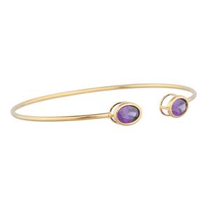 Brazalete Abierto de Lujo Vintage con Amatista, Plata de Ley 925, Chapado en Oro de 14K, Delicado, Piedra de Nacimiento de Febrero, Ajustable para Mujer - Product Image 2