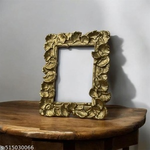 Indian Craftsmanship Aluminum <b>Metal</b> Brass Finished <b>Metal</b> Photo <b>Frame</b> Gingko Style Design - Product Image 1