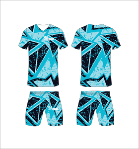 Custom Sublimated Soccer Uniform Set Light Blue Navy Geometric Pattern Breathable Quick Dry Team Football Jersey Short <b>Kits</b> Men - Product Image 1