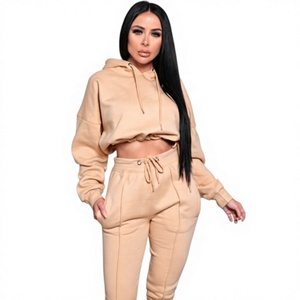 Conjunto Deportivo con Capucha para Mujer, Color Beige, Pantalones Largos con Cordón, Corte Holgado Informal, Ropa de Otoño, Personalizable OEM - Product Image 2
