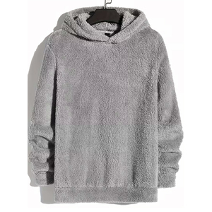 Best Selling <b>Fur</b> Hoodies For Gents <b>Top</b> Trending Comfortable Plain Dyed Gray Color Woolen Pullover <b>Fur</b> Hoodies - Product Image 2