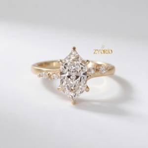 Bague de fiançailles en diamant de laboratoire taille marquise, sertissage pont tendance, plaqué or rose 14K, pour femme, idéale pour mariage et soirée - Product Image 6