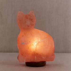 Cat Shape USB <b>Salt</b> <b>Lamp</b> (Organic Material) Carved Design Pink Color Enhances Productivity & Concentration Improves Breathing - Product Image 2