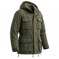 Veste Safari Décontractée Homme Hiver Vert Olive Coupe-Vent en Toile et Mélange de Coton Manches Longues Fermeture Éclair Vêtement de Travail Standard