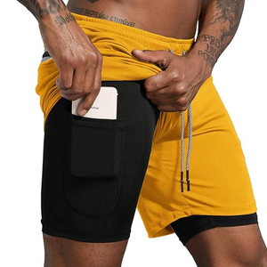 Shorts de sport pour homme, vert, à séchage rapide, avec cordon de serrage et doublure de compression, pour entraînement, gym et fitness. - Product Image 5