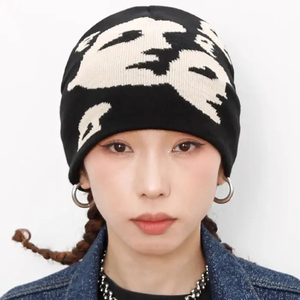 Black White Abstract Face Beanie Hat Knit <b>Winter</b> <b>Cap</b> Streetwear Skull <b>Cap</b> Skullcap Women Beanie With Rhinestones for Kids Plain - Product Image 3