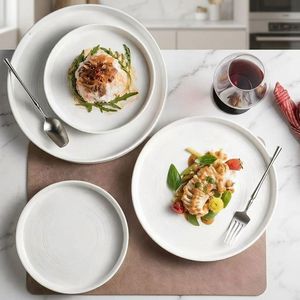 Minimalist White Porcelain Plate Concentric Rings Modern Straight-Edged Dining Plate Dishwasher Safe Eco-Friendly for Home - Product Image 2