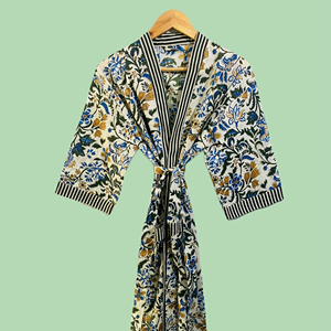 Kimono en coton pur imprimé indien multicolore toutes saisons, style vintage, robe à imprimé numérique, respirant, col en V - Product Image 1