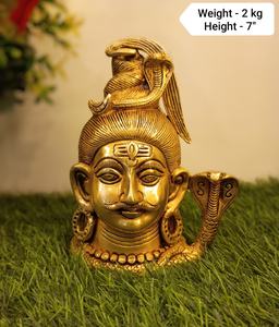 Statue artisanale en laiton de Shiva Mukhalinga, Tête de Dieu Hindou Antique Lingam, Murti Mahadev, Idole de Pooja Rituelle, Sculpture Décorative de Temple - Product Image 5