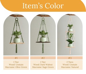 Artistic Green Macrame Wall Hanging Shelf With Wooden Base Showcase For Vases Dried Flowers And <b>Decorative</b> Pieces From India - Product Image 2