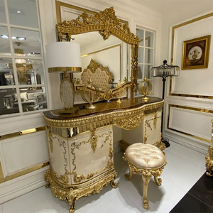 Elegant Royal <b>Dressing</b> <b>Table</b> <b>Solid</b> Mahogany <b>Wood</b> Gold Carving Antique Vanity Mirror Luxury Makeup <b>Table</b> Hotel Villa - Product Image 1