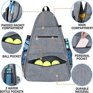 Premium Water Resistant Tennis Backpack Stylish Grey <b>Racket</b> Carrier with Padded Shoulder Straps - Product Image 6