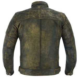 Unisex Vintage Distressed Premium Genuine Cowhide Leather Printed Silk Screen Printed Cafe <b>Racer</b> Motorcycle <b>Jacket</b> CE Armor - Product Image 2