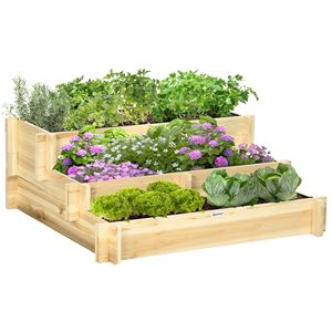 Jardinera elevada de madera de 3 niveles con tela de drenaje para suelo, para huerto elevado de verduras, hierbas, macetas y jardineras - Product Image 1