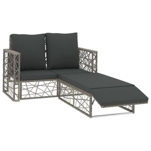Set da salotto in 2 pezzi in Poly Rattan grigio con cuscini per uso giardino - Product Image 2