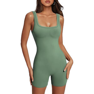 Mono de yoga estilo corsé para mujer, mezcla de nailon y elastano, de una pieza, sin mangas, corto, con panel integrado para ajustar la cintura. - Product Image 1