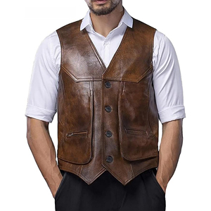 Chaleco de Cuero para Motociclista, Casual, Transpirable, para Hombre, de Cuero Vacuno Genuino, Diseño Personalizado, Servicio OEM - Product Image 1