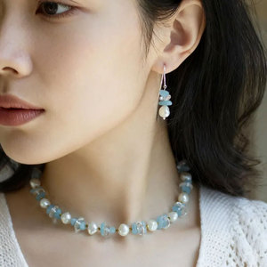 Awesome Aquamarine Pearl Freshwater Pearl Gold Beaded <b>Bracelet</b> Blue White Gemstone Women Fashion Jewelry HARI OM CREATIONS Model - Product Image 5