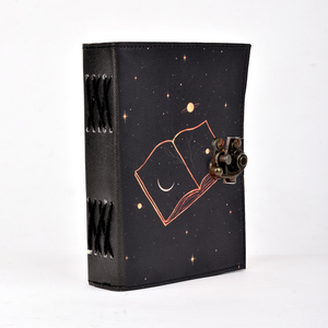 Celestial Open Book Leather Journal <b>A5</b> Handmade Lock <b>Diary</b> For Night Writing Notebook Vintage Style Cosmic Theme Gift Journal - Product Image 2
