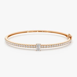 Yellow Gold Emerald Cut Lab Grown Diamond Tennis <b>Bangle</b> <b>Bracelet</b> - Product Image 5