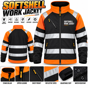 Veste de travail softshell haute visibilité personnalisée, réfléchissante, imperméable, coupe-vent, vêtements de travail de sécurité pour la construction et l'industrie - Product Image 1