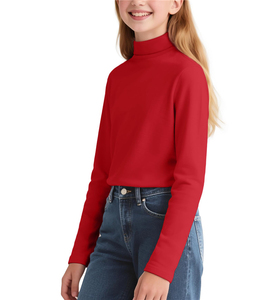 Camisetas de cuello alto rojas de color sólido para niñas, uniformes escolares, camisetas de punto de manga larga para niños - Product Image 2