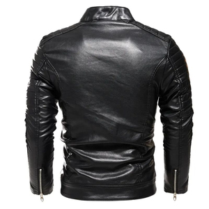 Nouvelle veste de moto en cuir PU noir pour homme, col montant, fermeture éclair, coupe ajustée, style motard, pour l'automne - Product Image 3