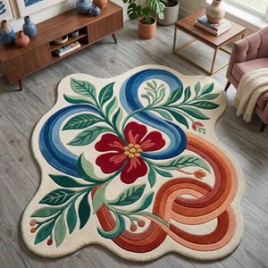 Floral Area Rug Novelty Shape Bohemian Style Tufted Rug Non-Slip Living Room Decorative Woolen Carpet Living Room Bedroom Home - Product Image 1