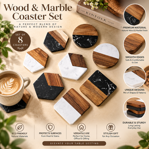 Ensemble de 8 sous-verres en bois de manguier et résine époxy pour tasses à thé et à café |   Sous-verres de formes variées pour table à manger, décoration de maison et de bureau, et cadeau - Product Image 4
