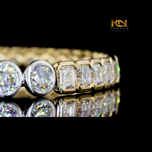 Pulsera de tenis con diamantes cultivados en laboratorio de corte redondo y Asscher, pulsera de eslabones de formas variadas, oro macizo de 9K, 14K, 18K, joyería fina - Product Image 4