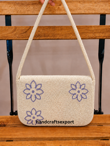 Sac à bandoulière artisanal en perles ivoire pour femme, broderie florale lavande, élégant, avec rabat magnétique, idéal pour les soirées – Vente en gros personnalisée - Product Image 2