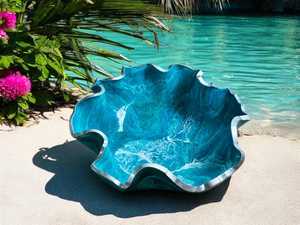 ถาดเสิร์ฟงานฝีมือดั้งเดิมสีโอเชียนขนาดกลาง ดีไซน์ลายจีโอดเรซิ่นอีพ็อกซี่ ทาสีด้วยมือ ทำด้วยมือ ตกแต่งโต๊ะ - Product Image 3