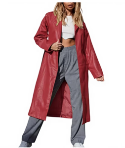 Manteau trench en cuir PU pour femme, manches longues, col à revers, couleur unie, décontracté, grande taille, vêtements d'extérieur pour l'automne - Product Image 1