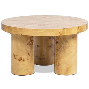 Nebula 28\" Round <b>Coffee</b> <b>Table</b> with Pillar <b>Legs</b> Warm Natural Brown Burl Wood Stylish Home Furniture - Product Image 4