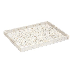 Handmade Inlay Serving Tray White Floral <b>Mop</b> Shell Home Decor Ottoman Tray With <b>Handles</b> Luxury Kitchen Decorative Food Platter - Product Image 1