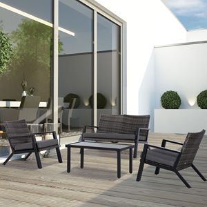 Set Divano da Esterno in Vimini a 4 Pezzi con Cuscini Rimovibili e Tavolino da Caffè per Balcone e Giardino - Product Image 2