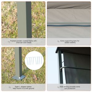 Gazebo Parasole da 2,1 m con Tenda Laterale, 2 Ripiani Portavivande, 5 Ganci, Copertura per Barbecue da Giardino, Patio, Villa e Parco - Product Image 5