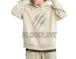 Sweat-shirt à capuche surdimensionné pour homme Bloodline, en coton French Terry, imprimé griffes, décontracté, pour l'automne, avec poche avant - Product Image 1