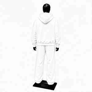 Ensemble de survêtement blanc oversize pour hommes et femmes, sweat-shirt uni à capuche et pantalon de survêtement à jambes larges, style streetwear décontracté, vente en gros - Product Image 2