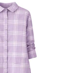 Robe chemise longue à carreaux lavande pour femme, boutonnée, décontractée, mi-longue, manches longues, personnalisable, vente en gros - Product Image 5